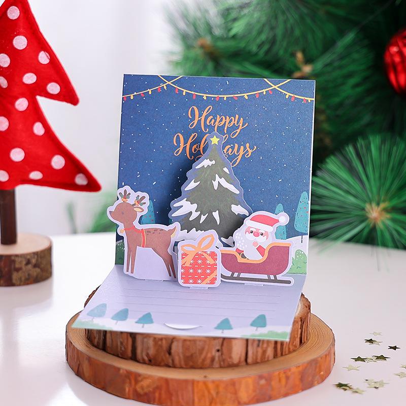 3D Christmas Pop-up Cartoon Greeting Card with Envelope - Christmas Eve Blessing Gift