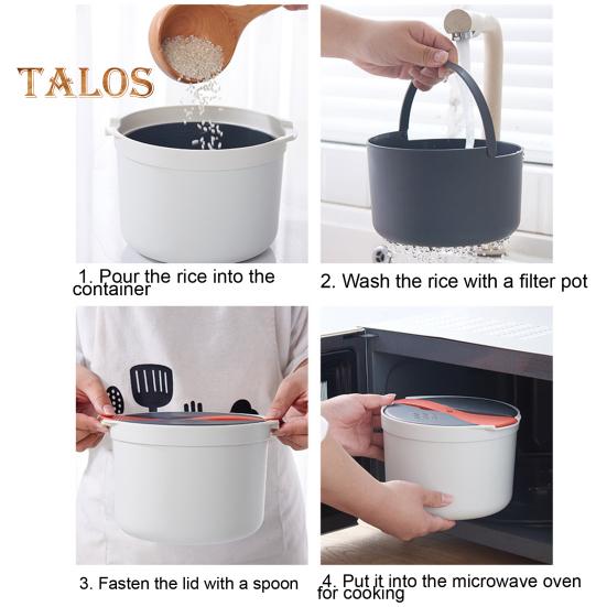 1 Set Microwave Rice Cooker Double Layer Storing Plastic Practical Portable Steaming Pot Lunch Box with Spoon Kitchen Cookware
