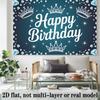 Happy Birthday Balloons and Cake Backdrop Banner, Blue Polyester for Party Decor & Photo Booth