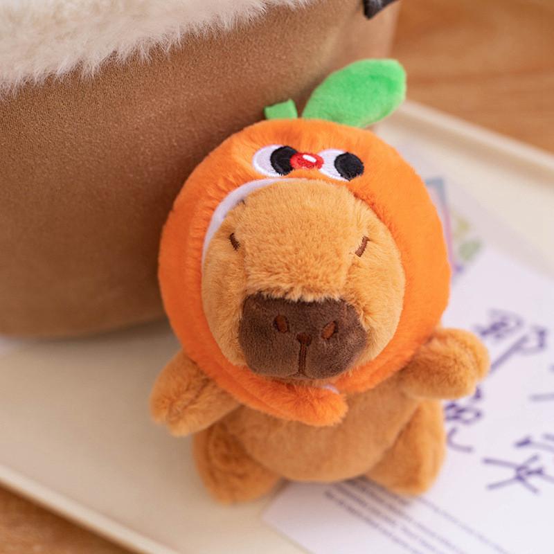 Orange Hat Frog Capybara With Backpack Plush Keychain Toy Decoration Pendant