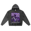 DTG Print Knitted Denim Zip-Up Hoodie Reaper Brother Print Zipper Hoodies