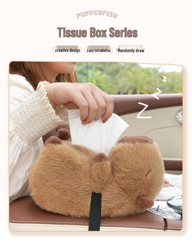 Плюшевый чехол для коробки с салфетками в виде капибары: Милый подвесной держатель для животных для спальни или рабочего стола