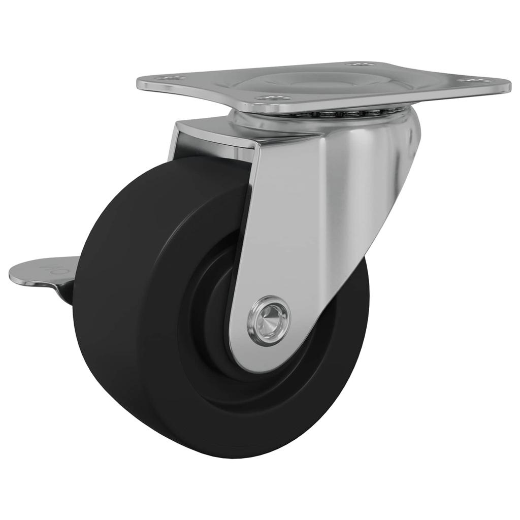 Swivel Castor with Brake 12 pcs Black and Silver 50.7 x 50.7 x 24.4 mm