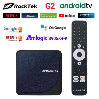 RockTek G2 Android TV 14 Smart TV Box Сертифицирован Google и Netflix S905X4-K Поддержка H.265 4k Wifi6 1000M LAN BT5.0 ТВ-приставка