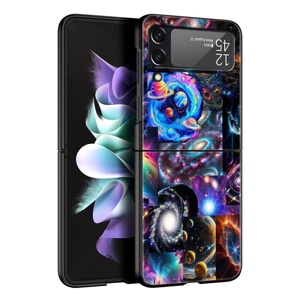 Universe Starry Sky Moon Hard PC Phone Case For Samsung Galaxy Z Flip 7 6 5 4 Black Cover For Galaxy Z Flip 3 Foldable Funda Bag