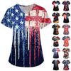 Women's Fashion V-neck Short-sleeved Work Dress With Pockets Independence Day Printed Top Carer Suit