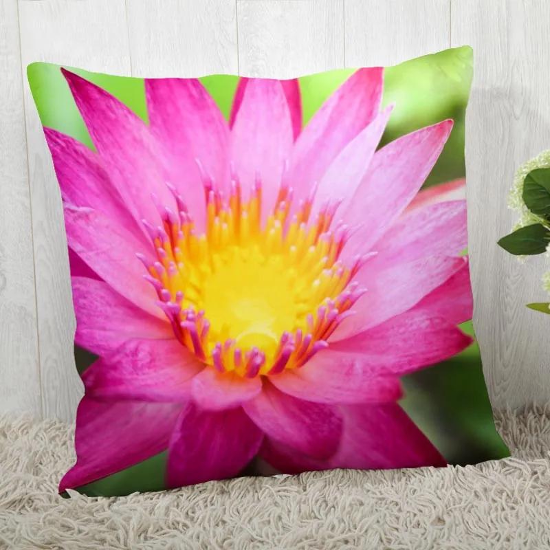 New Lotus Pillow Cover Bedroom Home Office Decorative Flowers Pillowcase Square Zipper Pillow Cases Satin Soft No Fade