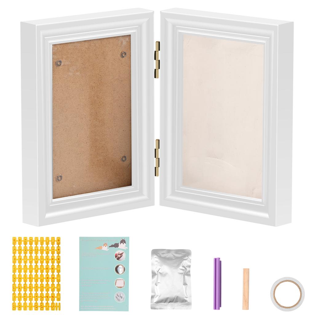 Pet Cat Dog Paw Prints Kit with Picture Frame and Imprint Clay DIY Pet Paw Print Keepsake Kit for Dogs Cats Pet Lovers Non-toxic