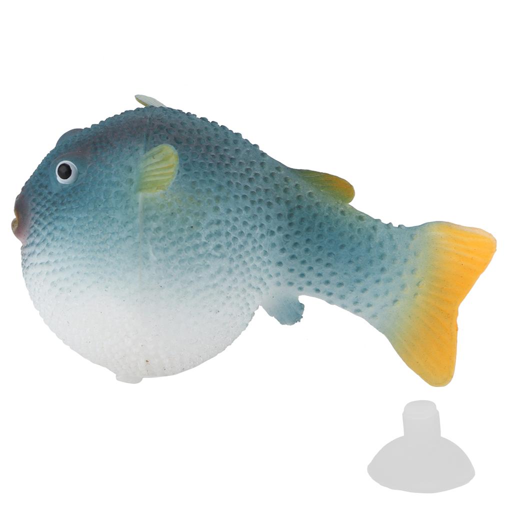 Aquarium Puffer Fish Luminous Simulation Rubber Fish with Suction Cup for Fish Tanks