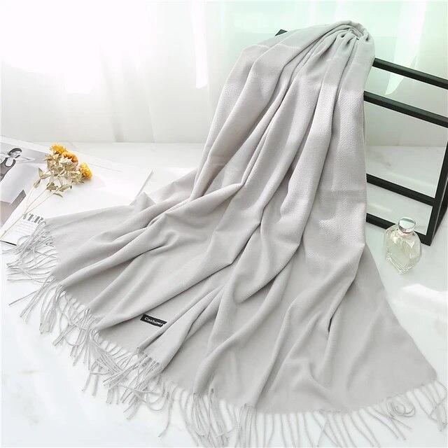 Women Cashmere Scarf Solid Thick Warm Casual Winter Scarves For Ladies Hijabs Pashmina Shawls Wraps Tassel Female Echarpe 2022