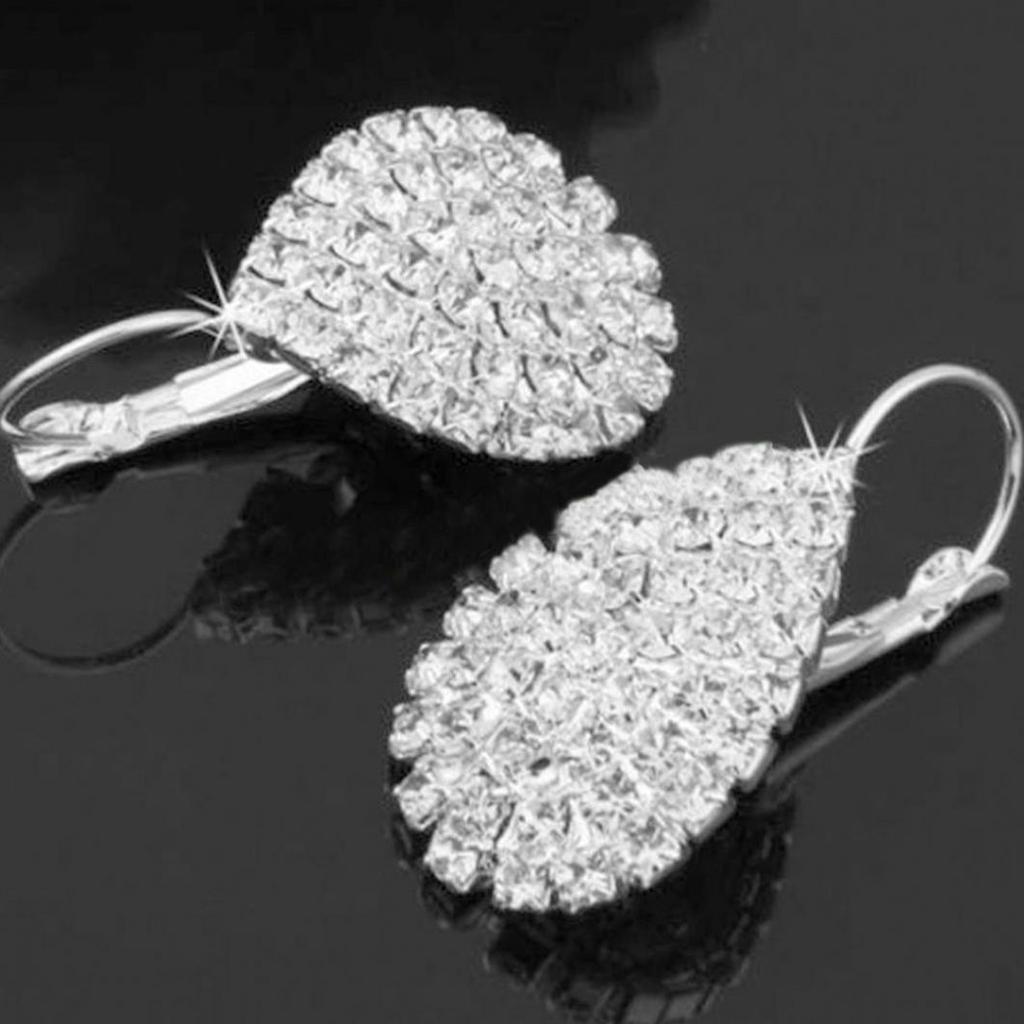 Women Fashion Luxury Shiny Rhinestone Waterdrop Pendant Earrings Jewelry