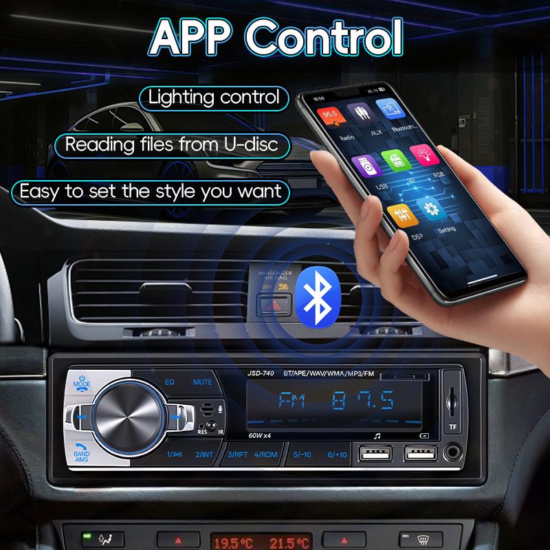 Автомобильное MP3 Радио 1 DIN Автомобильный Bluetooth Плеер 7 Цветных Огней Стереосистема для Авто Универсальная 12В FM Радио для Музыки с Контроллером на Руль USB Зарядка