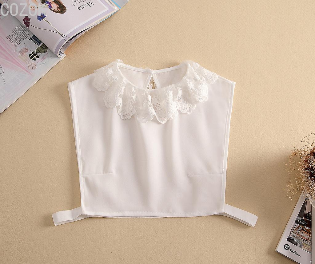 Women's Solid Colour Black White Vertical Small Flip Collar Versatile Shirt Jumper Jumper Fashion Lace False Collar Four Seasons