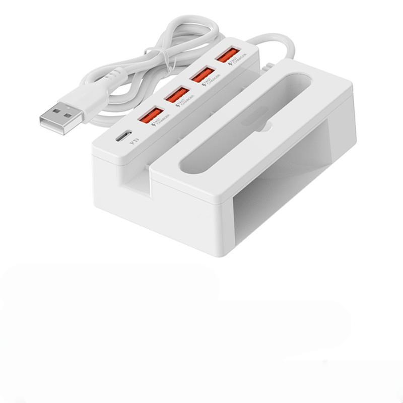 Быстрозарядная станция 65 Вт с несколькими портами, 3 порта USB-A, 1 порт Type-C, встроенная подставка для телефона, усилитель, удлинитель-зарядное устройство для мобильных телефонов, планшетов