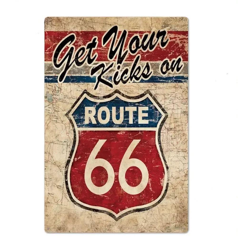 Сувенирная номерная табличка Route 66, Американский металлический знак для авто 20x30см
