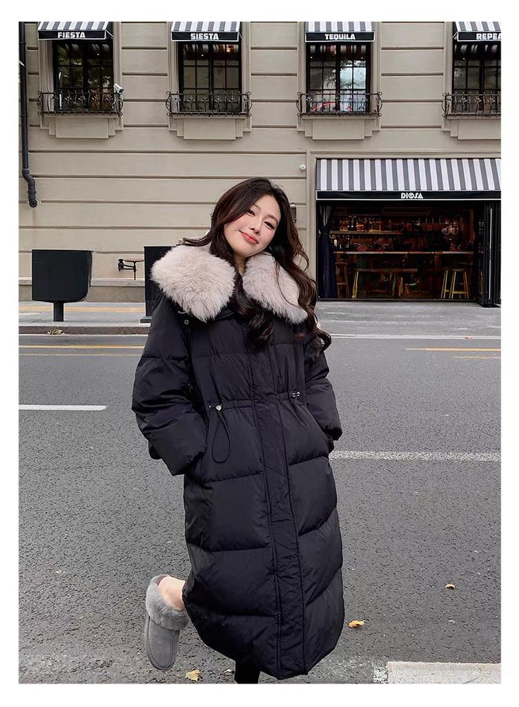 Yuyan fox fur collar down jacket women's long drawstring waist loose large size new winter coat