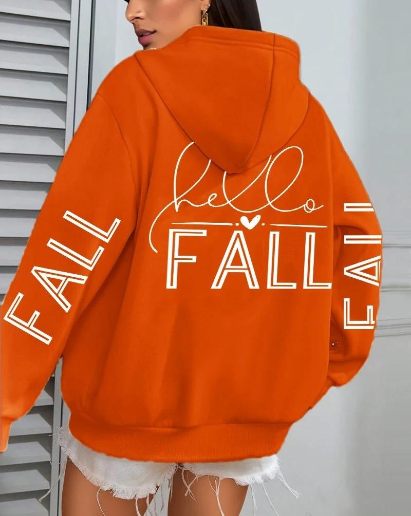 Autumn Love Art Text, Women'S Hoodie Autumn Loose Casual Pocket Fleece Jumper