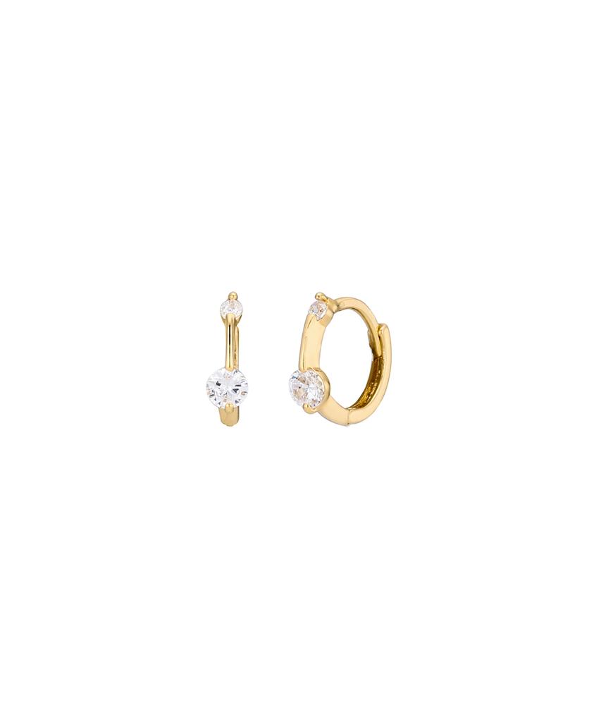 Золотые серьги-кольца Goldndear 14KGF Двойные Мини с Кубическим Цирконием, Застежка-Защелка