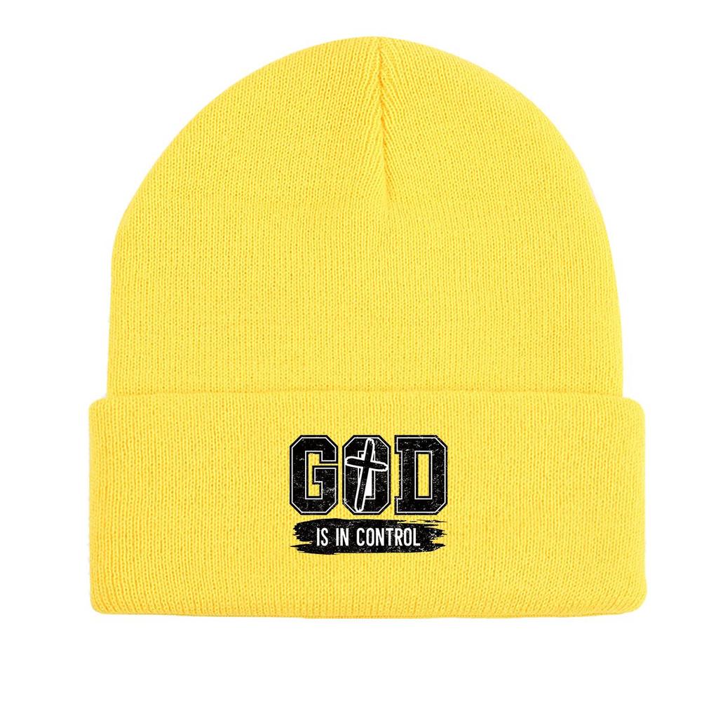 GOD IS IN CONTROL" Winter Knit Cap Beanie, Skull Cap Autumn Stretchable Solid Bobble Hat Knitted Hat Beanie