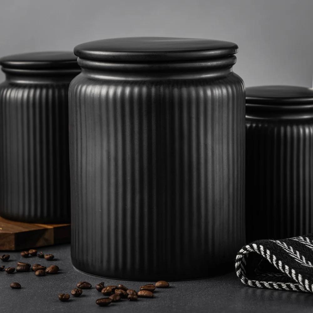 Большая керамическая кухонная банка для хранения Герметичный ребристый контейнер для хранения продуктов Кофе Чай Сахар Закуски Организация столешницы