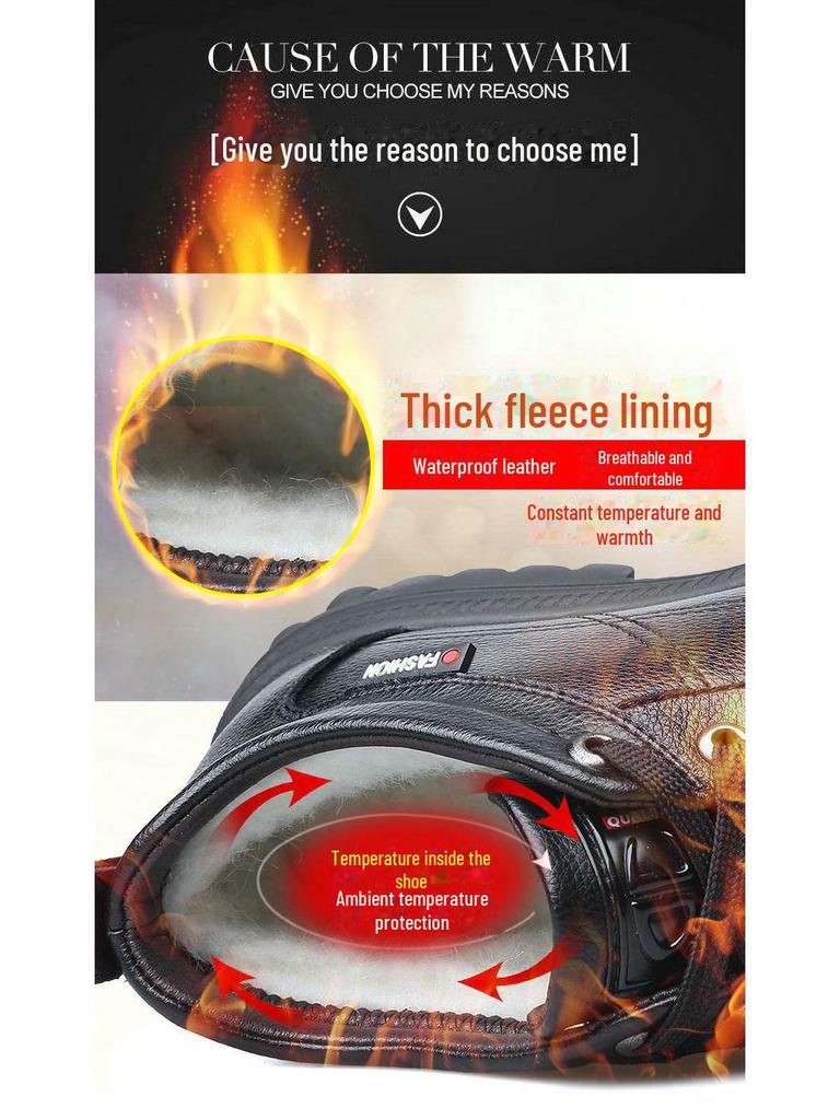 Men's Winter Velvet-Lined Leather Snow Boots - Warm, Thick, Casual Dad Shoes