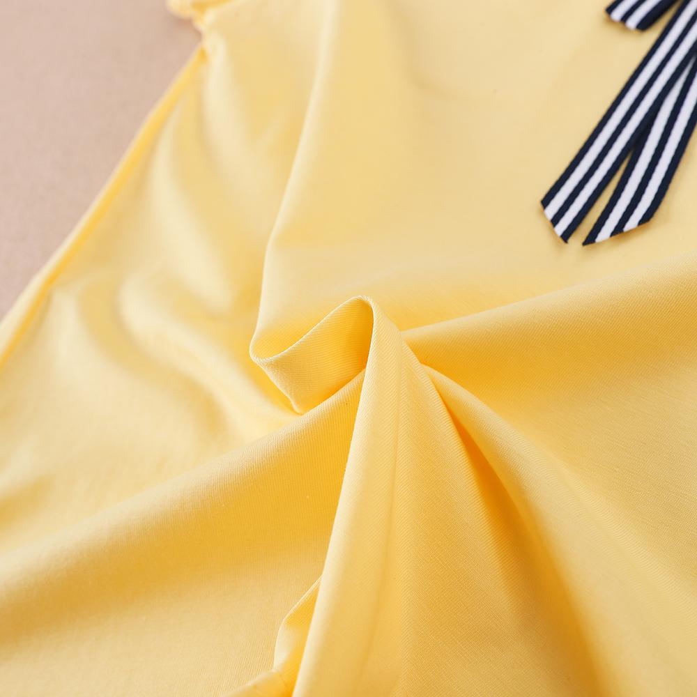 Girls Summer Shirt 2024 New Kids Cotton Clothes School Children Striped Tie Front Lace Trim Peter Pan Collar Puff Sleeve Tee