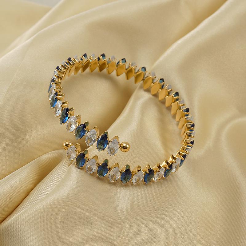 Европейский и американский браслет из нержавеющей стали с 18-каратным золотым покрытием, регулируемый, с геометрическим дизайном, с цирконом для женщин