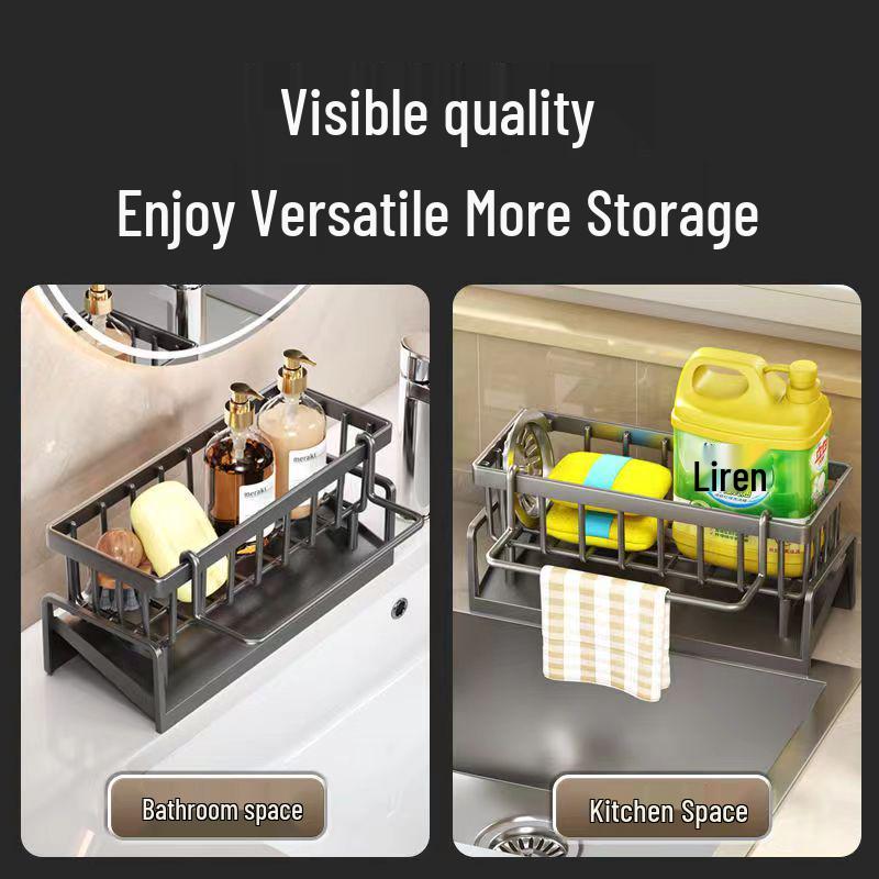 Wall-Mounted Sink Rack: Dish Soap Holder & Drainer for Sponges and Steel Wool.