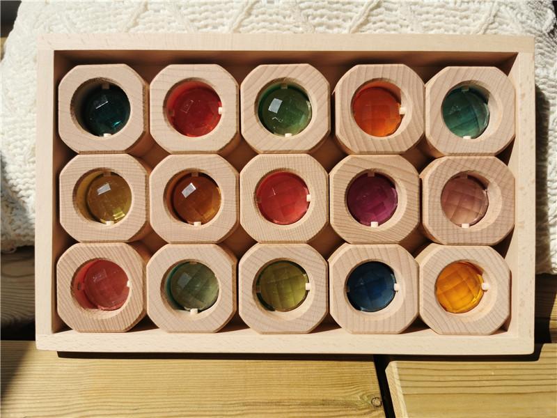 Kids Lucite Cube AcryllicCrylick Stacking Window Blocks Color Street Gems Stone Montessori Toys