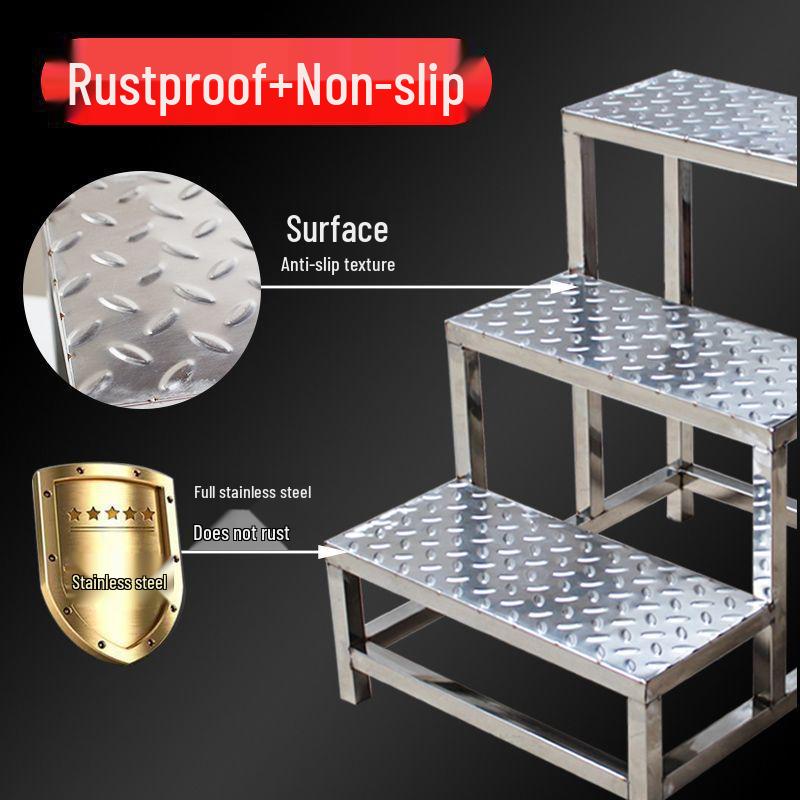 Stainless Steel 4-Step Height-Adjustable Ladder Footstool for Household & Hospital Use