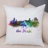 Watercolor City Skyline Cushion Cover Global Landmarks Art Print Soft Linen Living Room Bedroom Home Decor Pillow Case