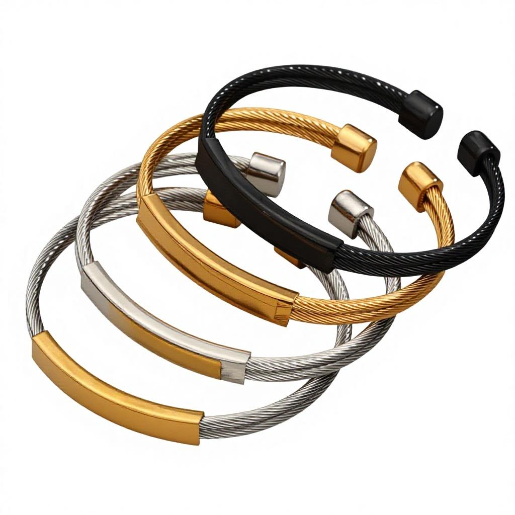 18K Gold Plated Stainless Steel Open Cuff Bracelet Open Design Adjustable Punk Men Jewelry Jewelry Bangle