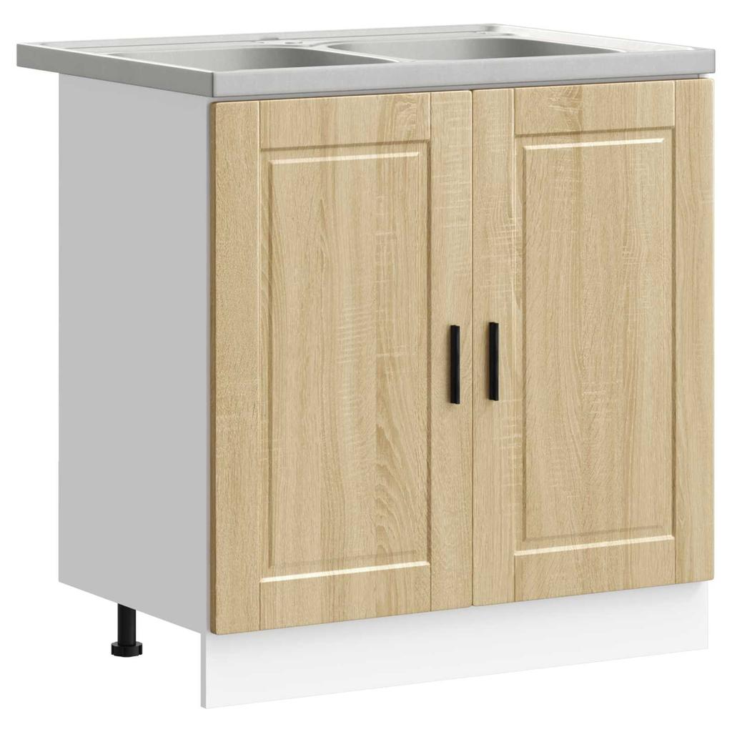 Porto Bathroom Vanity Unit with Washbasin 2 pcs Brown Particleboard