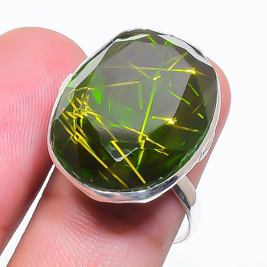 Натуральный золотой рутил драгоценный камень 925 пробы стерлинговое серебро ювелирное кольцо размер 8 AR-16670