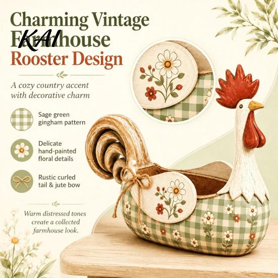 Housewarming Gift for Farmhouse Lovers Vintage Rooster Utensil Holder, Resin Chicken Kitchen Counter Organizer, Rustic Country Style Cooking