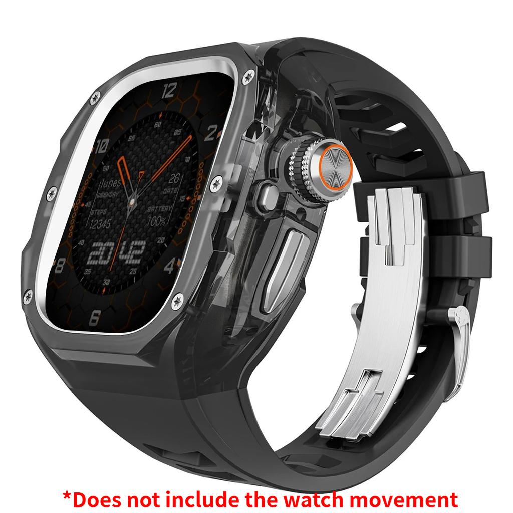 Роскошный мод-комплект для Apple watch Ultra 3/2/1 49 мм Спортивный резиновый ремешок+чехол для Iwatch ultra 49 мм Прозрачный ледяной чехол Комплект для переделки