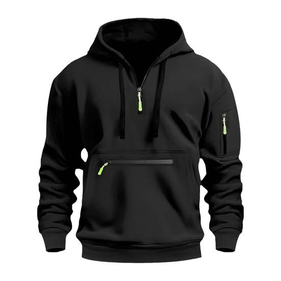Осень-зима Мужская толстовка с капюшоном на молнии с декором, свободная эластичная манжета, шнурок, теплый пуловер средней длины, однотонный топ в стиле хип-хоп для занятий спортом, повседневной носки