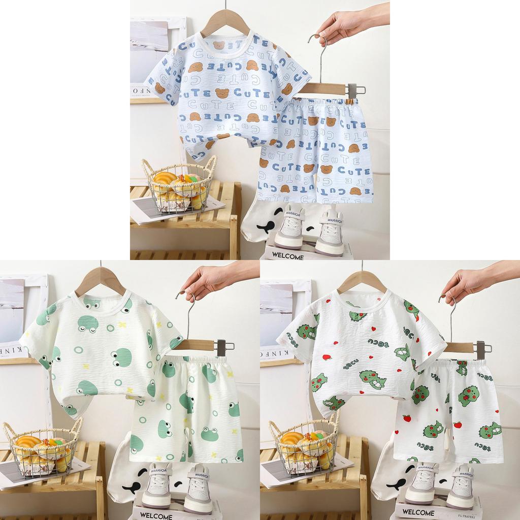Summer Dinosaur Cartoon Boys Girls Short Sleeve Shorts Set With Soft Cotton For Toddler Play