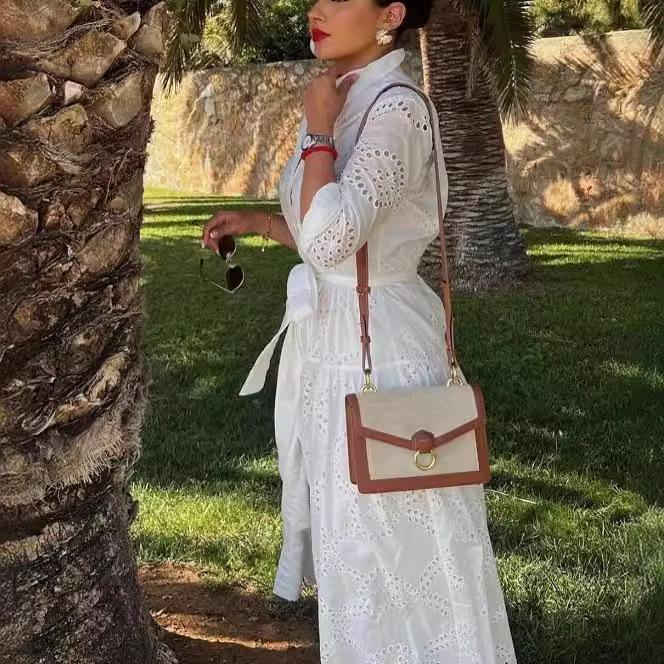 Выдалбливают однотонные платья для женщин с лацканами с коротким рукавом и высокой талией, сращенные на шнуровке, элегантное платье трапециевидной формы, женская модная одежда, большие размеры