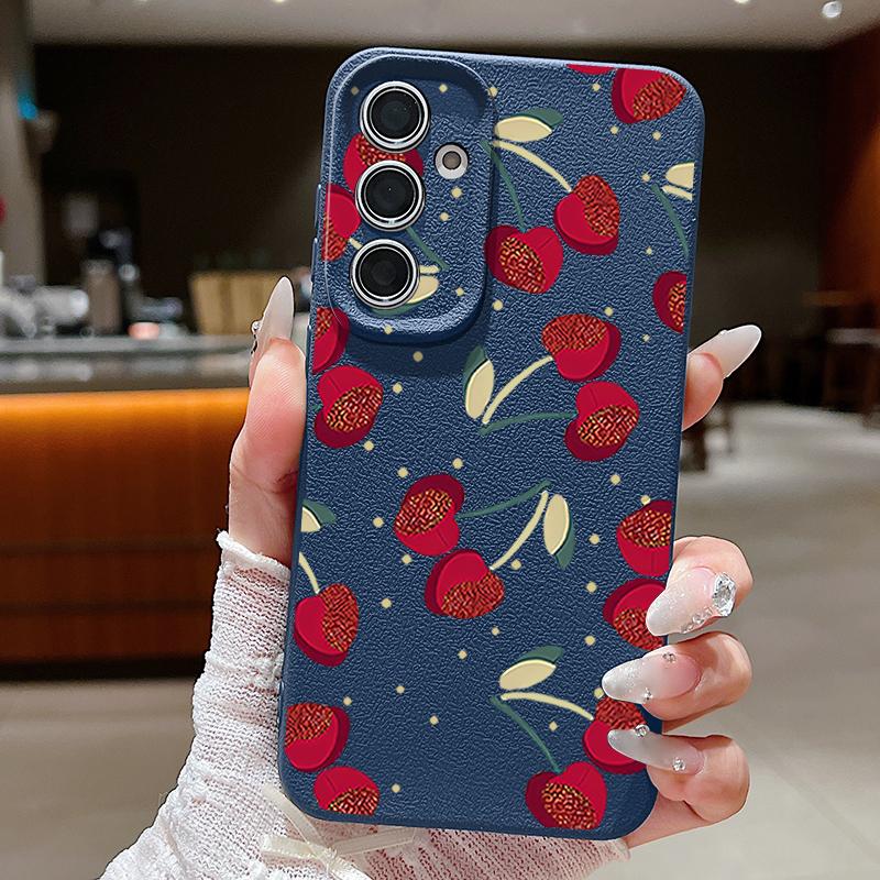 Чехол с принтом «Вишневые банты» для Samsung S26 Ultra S25 A18 S24 S23 S22 S21 FE A15 A16 A17 A35 A36 A37 A54 A55 A56 A57 Силиконовый чехол с текстурой кожи
