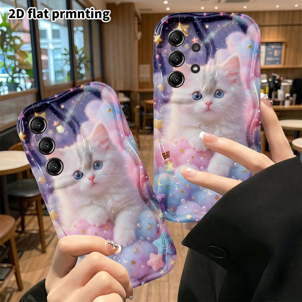 Чехол для телефона: 2D Плоский Защитный Чехол для Samsung Galaxy A34 A35 M05 M06 S20 S22 S21 FE Plus 5G, Маленький Белый Кот с Голубыми Глазами, Подарок на Рождество и Хэллоуин