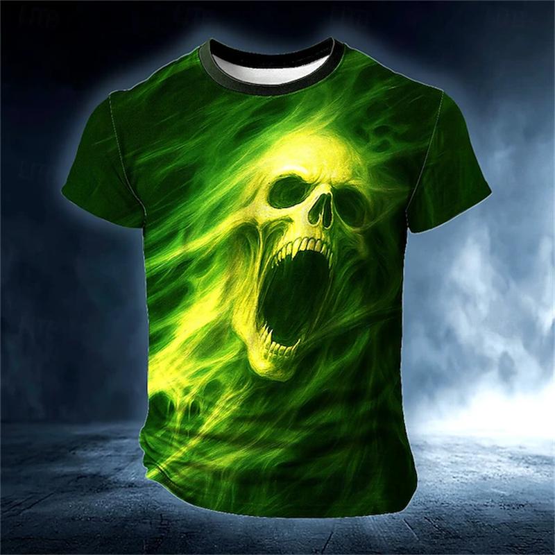 3D Flaming Skeleton Printed T-Shirt Halloween Men's Oversized Casual Short Sleeve T-Shirt 2025 New Daily Home Party Costume Tops