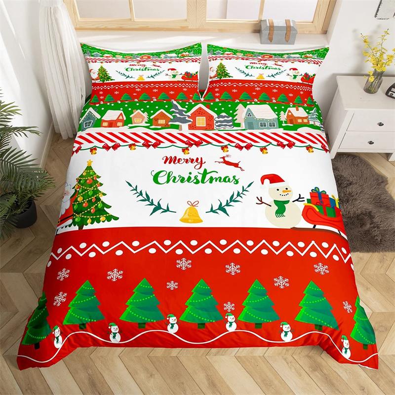 Merry Christmas Duvet Cover Deer Elk Red Bedding Set For Boys Girl Happy New Year Comforter Cover Winter Holiday Bedspread Cover