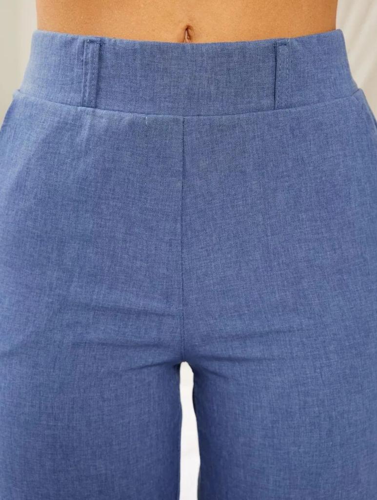 Women's Summer Wide Leg Pants, Casual Commute Trousers with Elastic Waist & Pockets, Drapey Slimming Versatile Pants for Office