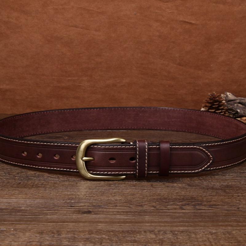 Ремень мужской из натуральной кожи первого слоя коровьей кожи с медной пряжкой, ленивый новый модный универсальный мужской ремень