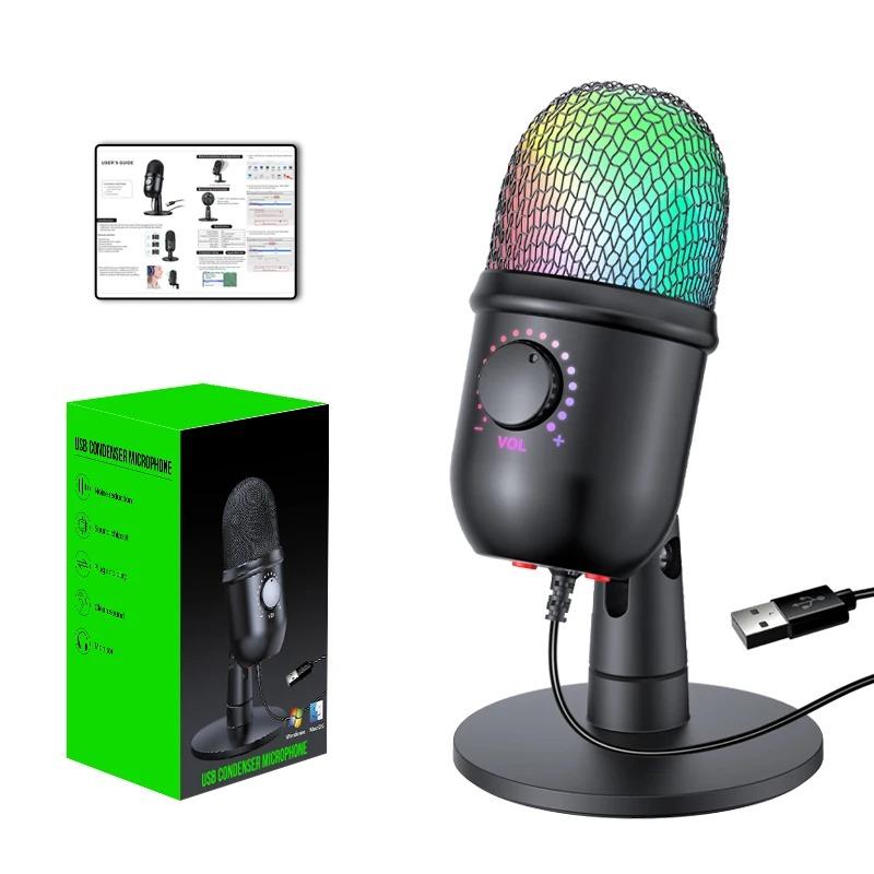 Usb Condenser Microphone With Rgb Lighting, Plug &amp; Play Pc Microphone For Gaming, Streaming, Podcasting On Ps5/ps4, Computer With Noise Reduction 