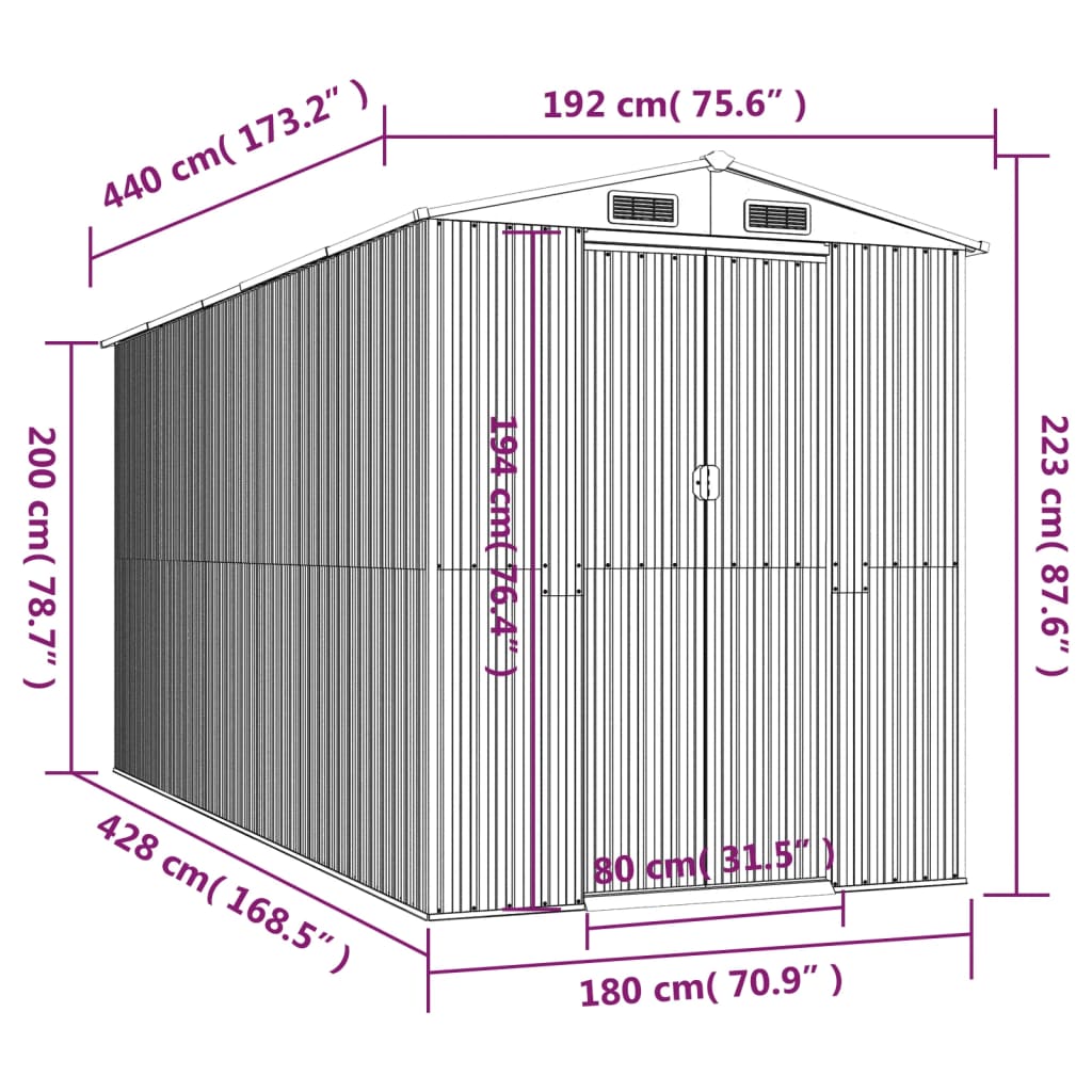 Vidaxl Szopa Ogrodowa, Zielona, 192X440X223 Cm, Stal Galwanizowana