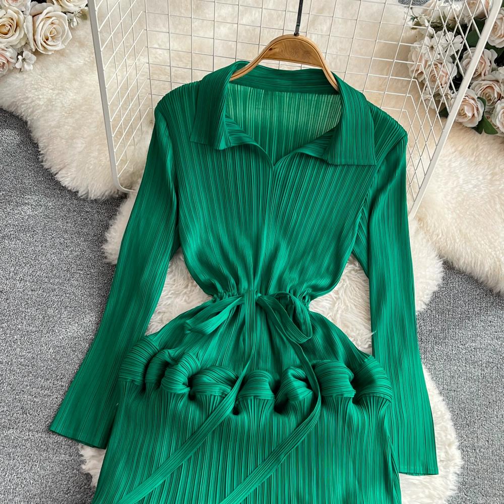 Весенне-осенние женские однотонные большие эластичные вечерние платья с длинными рукавами и оболочкой большого размера