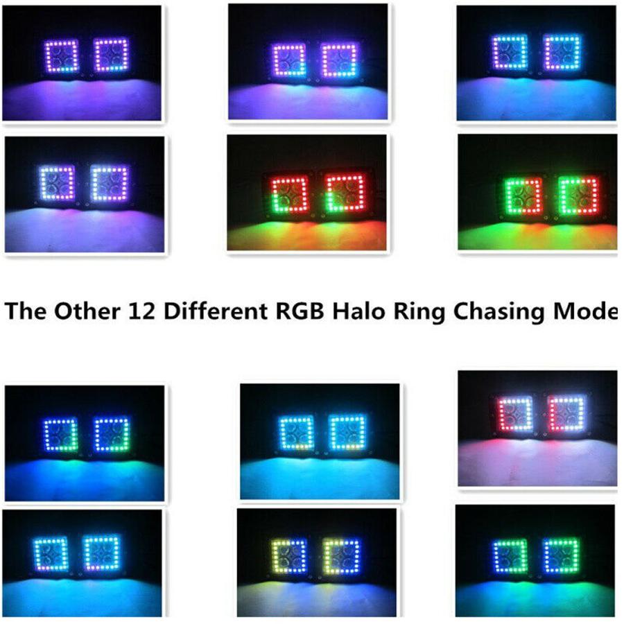 2x 3" Точечные светодиодные рабочие фары RGB Кольцо-гало Бегущий Многоцветный Пульт дистанционного управления