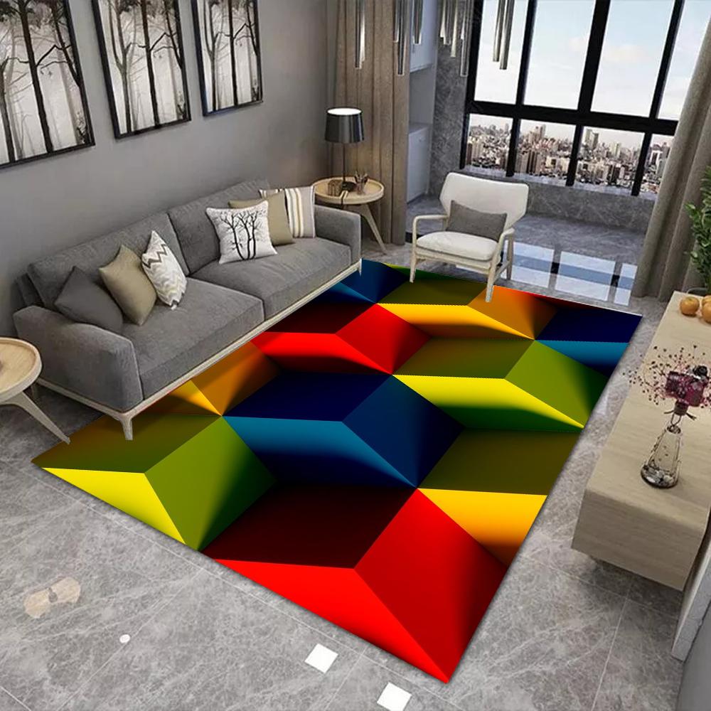 Color Cube Inspection Area Carpet Anti Slip Abstract Optical Art Floor Mat Modern Geometric Decoration Carpet for Home Space